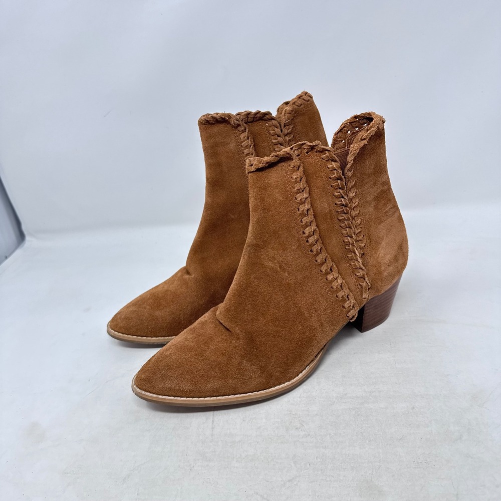 Joie Dalman Suede Ankle Boots Brown 9.5 Braided Boho Western Booties